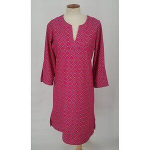 Jude Connally Megan Hot Pink Geometric Print Tunic Dress 3/4 Sleeve Size Large